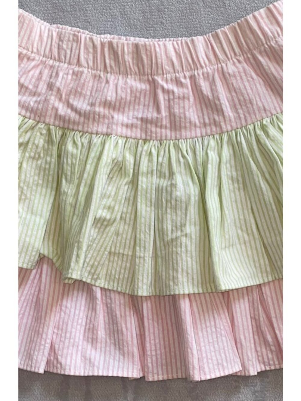 Castles & Crowns 3T tiered ruffle skirt pink green seersucker stripe NWOT preppy - Picture 3 of 3